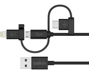 Belkin Universal-Kabel mit Micro-USB-, USB-C- und Lightning-Steckern ab ...