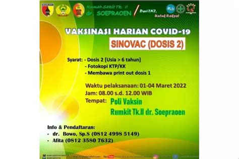 Jadwal Vaksinasi Malang Dosis Sinovac Pelaksanaan Maret