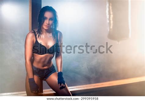 Sexy Brunette Fitness Wet Woman After Stock Photo 299395958 Shutterstock