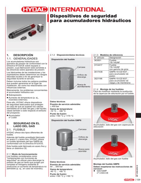 Dispositivos de seguridad para acumuladores hidráulicos