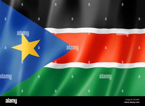 South Sudan Flag Three Dimensional Render Satin Texture Stock Photo