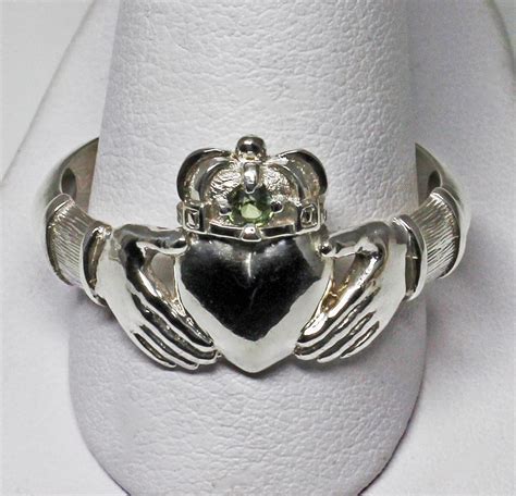 Irish silver Mans Claddagh ring with peridot size 13.5 by George Postgate