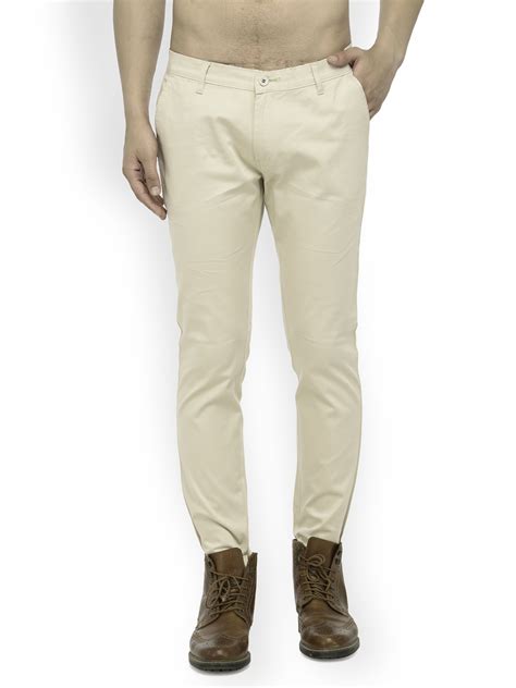 Buy Jainish Men Cream Coloured Smart Slim Fit Solid Chinos Trousers For Men 2270360 Myntra