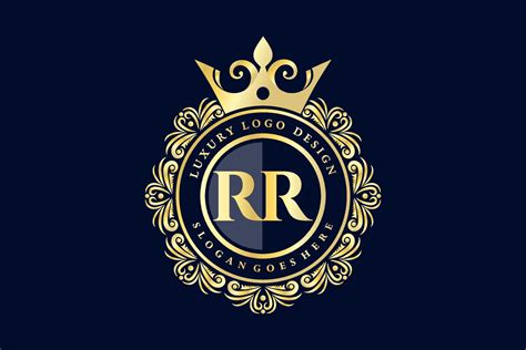 RR Initial Letter Gold Calligraphic Feminine Floral Hand Drawn Heraldic