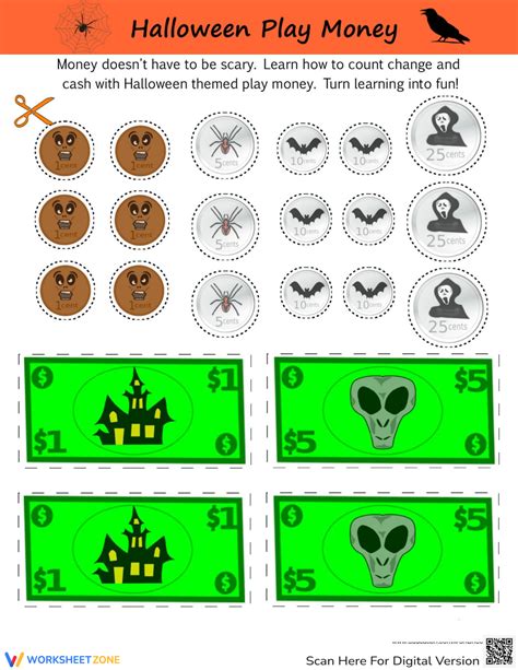 Halloween Play Money Worksheet