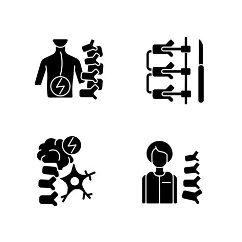 Spinal Column Disorders Black Glyph Icons Set On White Space