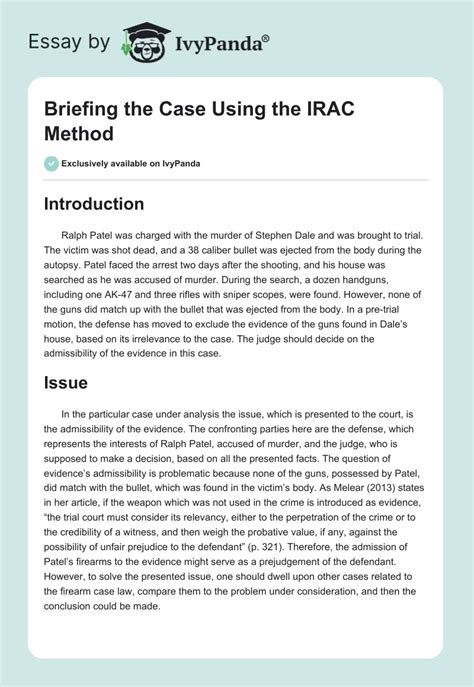 Briefing The Case Using The IRAC Method 1109 Words Case Study Example