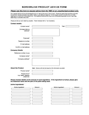 Fillable Online Vmd Defra Gov Borderline Product Advice Form