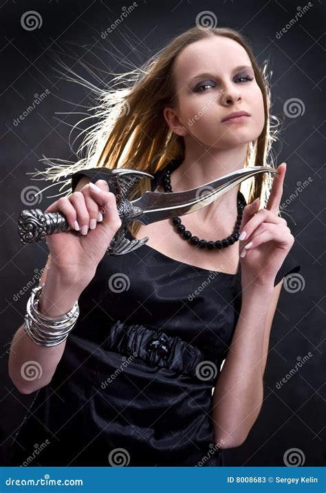 Blond Young Girl Holding Dagger Stock Image Image Of Background