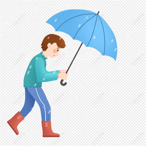 Man Walking With Umbrella On Rainy Day PNG Transparent Image And