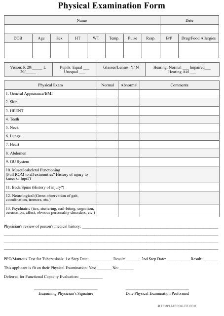 Physical Examination Form Table Fill Out Sign Online And Download Pdf Templateroller