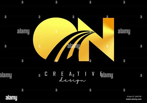 Creative Golden Letter ON O N Logo With Leading Lines And Road Concept