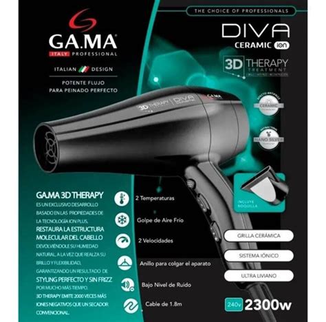 Secador Gama Diva Ceramic Ion D Therapy Negro Envio Full Cuotas Sin