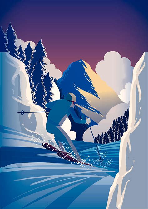 Graphic Skiing Down The Mountain By Elaine Plesser Ski Art Skiing