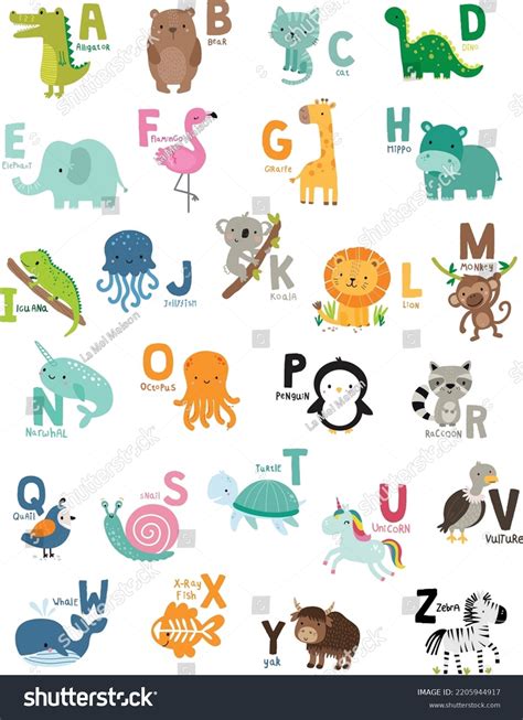 Animal Alphabet Nursery Wall Art Kids Stock Vector (Royalty Free ...