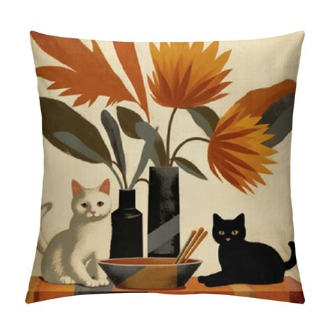 HENGT Boho Abstract Cat Plant Sunset Decorative Throw Pillow Covers