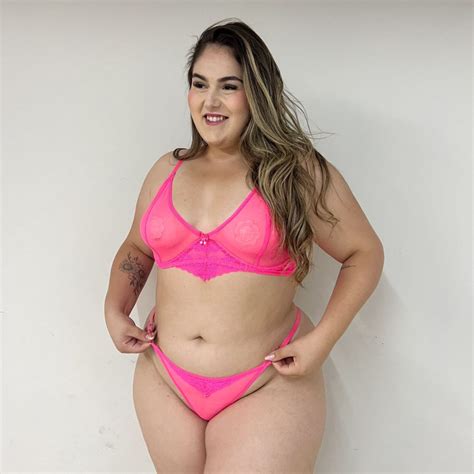 Lingerie De Tule Transparente Plus Size Tamanho Cores Neon Conjunto Calcinha Fio
