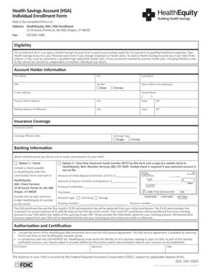 Fillable Online Health Savings Account Hsa Individual Enrollment Form