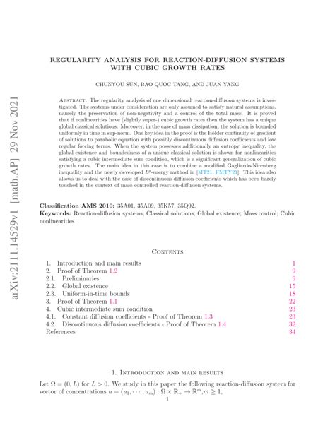 Pdf Regularity Analysis For Reaction Diffusion Systems With Cubic