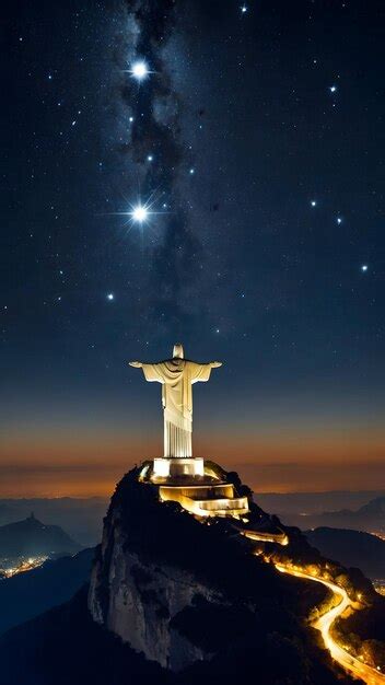 Constelaciones Por Encima De Cristo El Redentor Foto Real Para El Tema