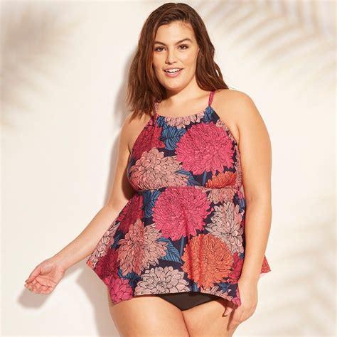 Womens Plus Size High Neck Handkerchief Tankini Top Kona Sol™ Floral