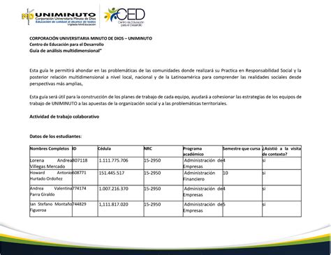 Analisis Multidimensional Corporacin Universitaria Minuto De Dios