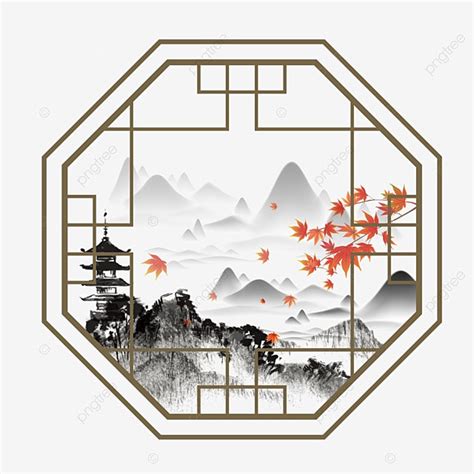 Chinese Window Frame Vector Design Images Chinese Feng Shui Ink