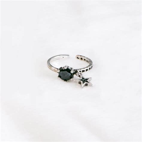 Anillo De Vintage Estrella Piedra Negra S925 Minimalist Style