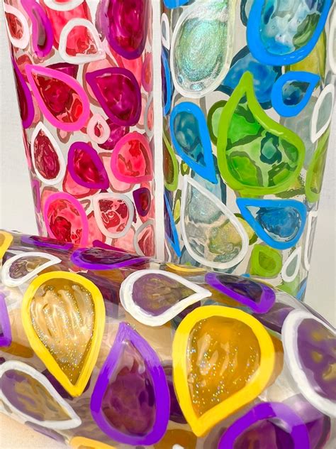 4 Handpainted Stained Glass Effect Decorative Multicolored Wine Bottle