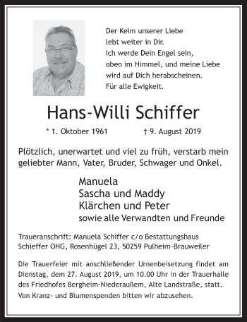 Traueranzeigen Von Hans Willi Schiffer Wirtrauern