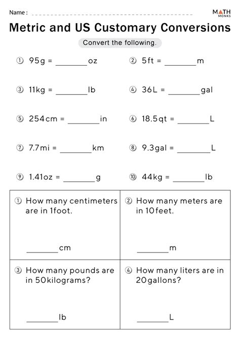 Metric Conversion Worksheets Math Monks