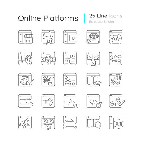 Online Platforms Linear Icons Set Phone Streaming Iot Vector, Phone, Streaming, Iot PNG and ...