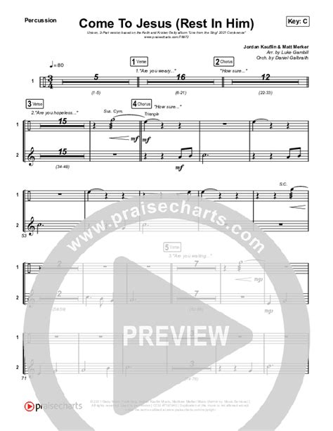 Come To Jesus Rest In Him Unison 2 Part Choir Percussion Sheet