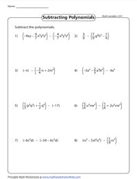 Subtracting Binomials Worksheets Worksheets Library