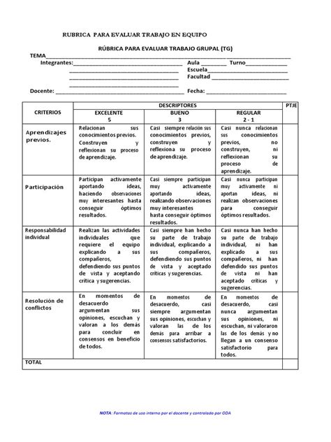 Rubrica Para Evaluar Trabajo En Equipo Pdf Modificación De Comportamiento Cognición