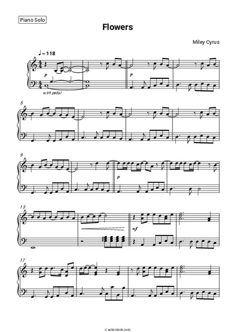 Flowers piano sheet music Miley Cyrus in Note-Store.com | Piano.Solo ...