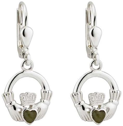 Claddagh With Connemara Marble Earrings Sterling Silver