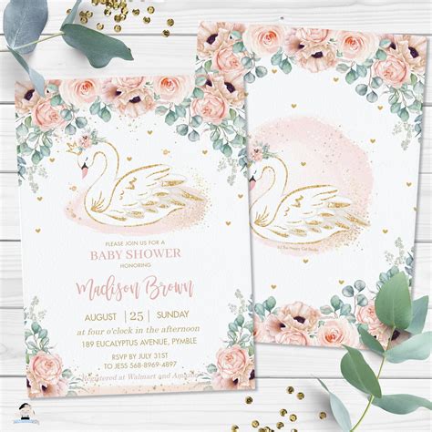 Swan Invitation Editable Template Instant Download Swan Etsy Australia