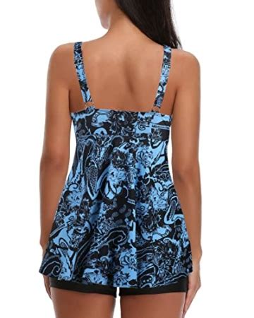 Adigaber Damen Zweiteilig Badeanzug Push Up Bademoden Bauchweg Tankini Set Mit Hot Pants Drucken