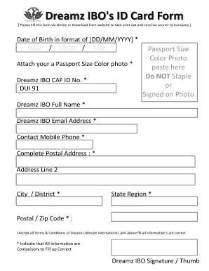 Fillable Online Dreamz IBO S ID Card Form Dreamz Ultimate Fax Email