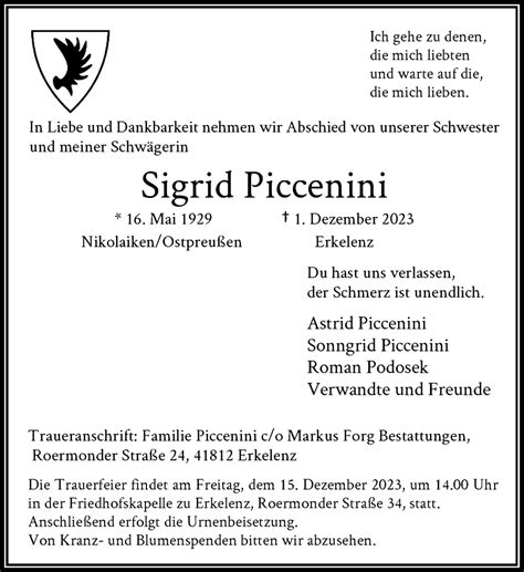 Alle Traueranzeigen für Sigrid Piccenini trauer rp online de