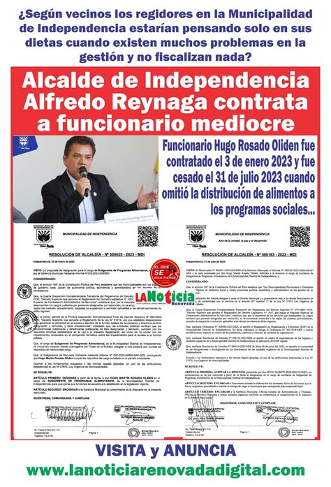 Lima Norte Alfredo Reynaga Alcalde De Independencia Contrata A