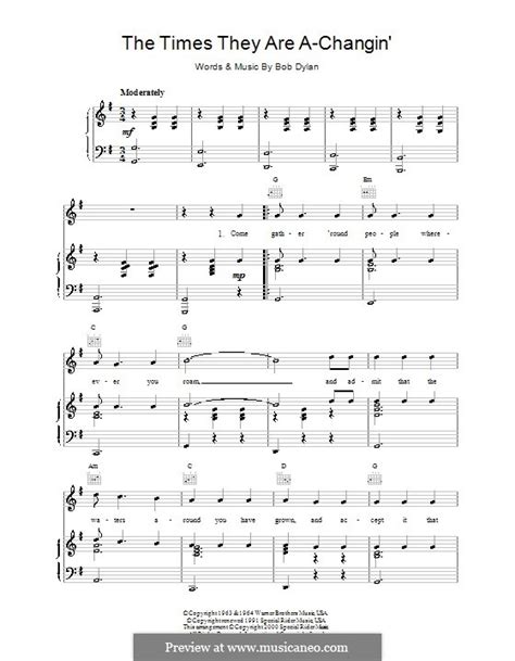 The Times They Are A-Changin' by B. Dylan - sheet music on MusicaNeo