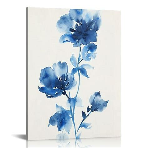 COMIO Flower Wall Art Prints Modern Blue Floral Painting Watercolor