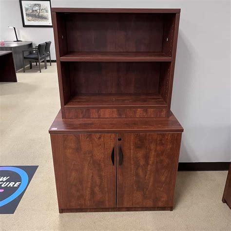 High Cherry Office Storage Cabinet With Bookcase Hutch Office