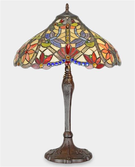 Stained Glass Lamp Tiffany Style Dragonflies And Flowers Free Shipping