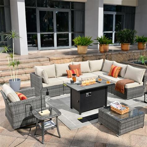 HOOOWOOO Messi Gray 10 Piece Wicker Outdoor Patio Conversation