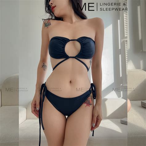 MINA Set Bikini Nữ Mảnh Buộc Dây Quần Tam Giác Áo Có Mút Điều Chỉnh