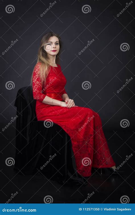 Portrait Of A Beautiful Girl In A Red Dress Stock Photo Image Of