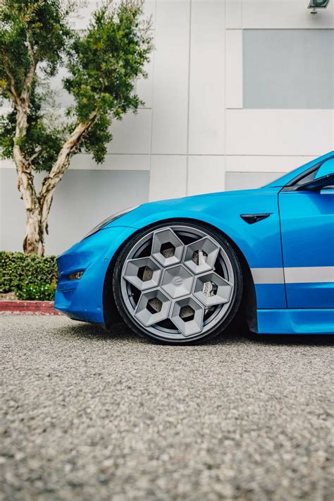 Metallic Blue Tesla Model 3 - UP CYBRHEX Forged Wheels